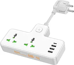Мережевий фільтр (подовжувач) Hoco AC11A 2500w 10a 2 розетки 3xUSB-A/USB-C ports з вимикачем білий