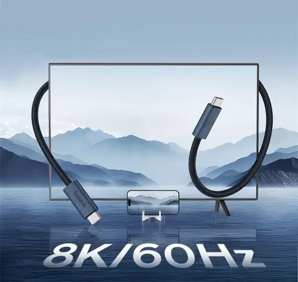 Мультимедийный кабель Baseus Flash 2 Full FeatuRed USB4.0 Type-C - Type-C 8k 60hz 240w 5a 1м 40gbps PD data cable Black (P10311803111-00) - фото 8