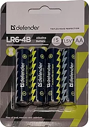 Батарейки Defender AA / LR6-4B Alkaline 4шт. - фото Батарейки Defender AA / LR6-4B Alkaline 4шт.