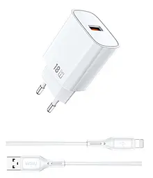 Сетевое зарядное устройство WIWU Wi-G006 18w GaN QC3.0 USB-A fast charger + Lightning cable White - фото Сетевое зарядное устройство WIWU Wi-G006 18w GaN QC3.0 USB-A fast charger + Lightning cable White