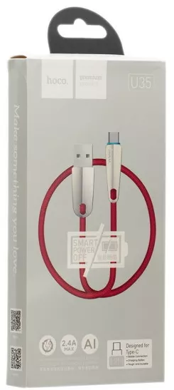 Кабель Hoco U35 Space Shuttle Smart Power Off USB-A - Type-C 12w 2.4a 1.2м cable Red - фото 4