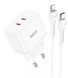 Мережевий зарядний пристрій Hoco N29 35w PD 2xUSB-C ports fast charger + USB-C to Lightning cable white
