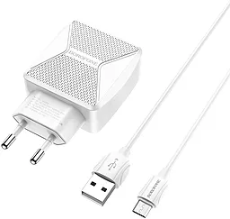 Мережевий зарядний пристрій Borofone BA45A Max Power 2.4a 2xUSB-A ports charger + micro USB cable white - мініатюра 3 Мережевий зарядний пристрій Borofone BA45A Max Power 2.4a 2xUSB-A ports charger + micro USB cable white - мініатюра 3