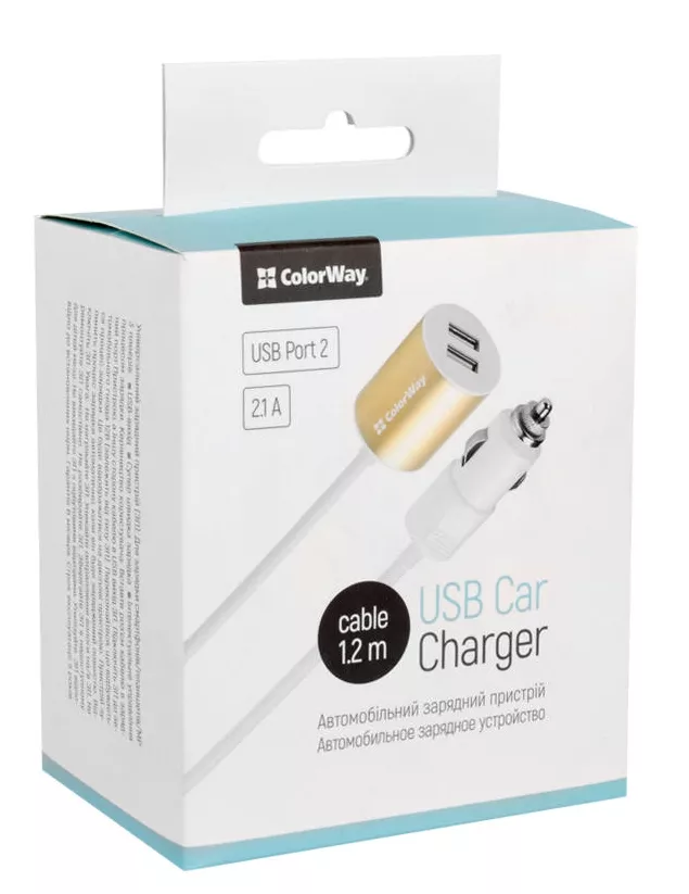Автомобильное зарядное устройство ColorWay 2.1a 2xUSB-A car charger white (CW-CHA004-WT) - фото 3