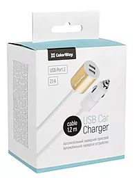 Автомобильное зарядное устройство ColorWay 2.1a 2xUSB-A car charger white (CW-CHA004-WT) - миниатюра 3