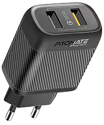 Сетевое зарядное устройство Promate BiPlug-QC3 18w QC3.0 2xUSB-A ports charger black - фото Сетевое зарядное устройство Promate BiPlug-QC3 18w QC3.0 2xUSB-A ports charger black