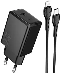Мережевий зарядний пристрій Hoco N70 Nuevo 30w GaN PD USB-C fast charger + USB-C to Lightning cable black - фото Мережевий зарядний пристрій Hoco N70 Nuevo 30w GaN PD USB-C fast charger + USB-C to Lightning cable black