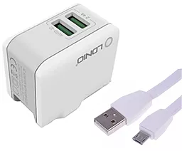 Сетевое зарядное устройство LDNio DL-A2203 2.4a 2xUSB-A ports charger + micro USB cable (EU/US/UK) white