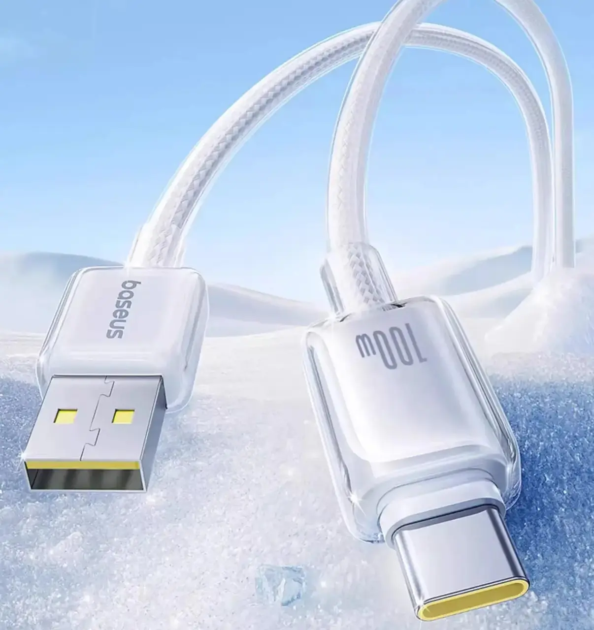 Кабель Baseus Crystal USB-A - Type-C 100w 5a 2м cable Moon White (E04279) - фото 4
