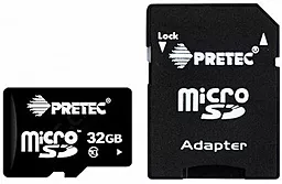Карта памяти Pretec microSDHC 32GB Class 10 UHS-1 U1 + SD-адаптер (STSH32G-SA)