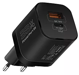 Сетевое зарядное устройство Promate PowerPort-33 33w Gan PD USB-C/USB-A port charger black