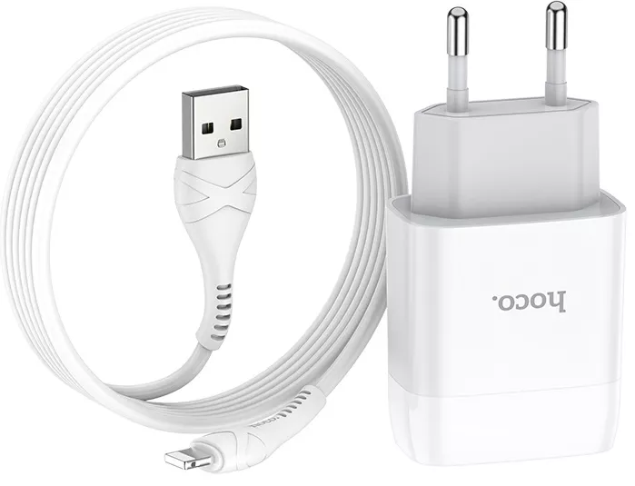 Мережевий зарядний пристрій Hoco C73A 2.4a 2xUSB-A ports charger + Lightning cable white - фото 3