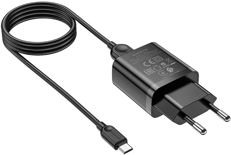 Сетевое зарядное устройство Borofone BA52A Gamble 2.1a home charger + micro USB cable black - фото 5