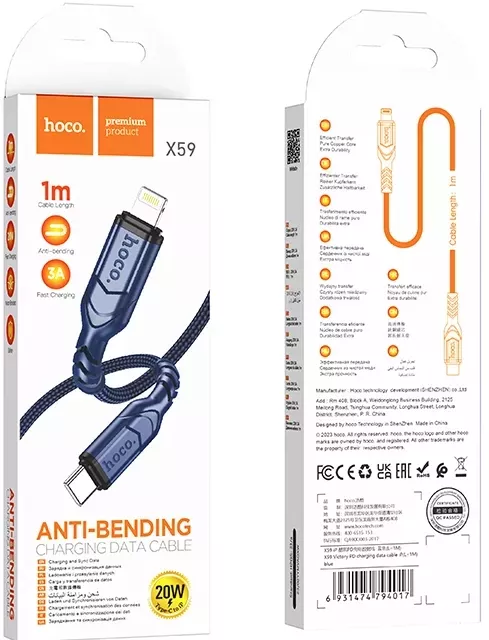 Кабель Hoco HOCO X59 Victory USB Type-C - Lightning 20w 3a 1м PD сable Blue - фото 4
