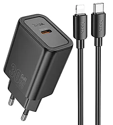 Сетевое зарядное устройство Hoco N62 Gentle 30w GaN PD USB-C fast charger + USB-C to Lightning cable black - фото Сетевое зарядное устройство Hoco N62 Gentle 30w GaN PD USB-C fast charger + USB-C to Lightning cable black