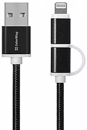 USB Кабель ColorWay 2-in-1 USB to Lightning/micro USB cable black (CW-CBU2001-BK)