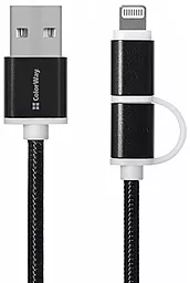 Універсальний кабель ColorWay 2-in-1 USB-A to Lightning/micro USB 10w 1м сable Black (CW-CBU2001-BK) - фото Універсальний кабель ColorWay 2-in-1 USB-A to Lightning/micro USB 10w 1м сable Black (CW-CBU2001-BK)