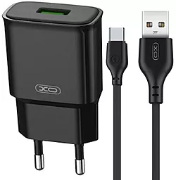 Мережевий зарядний пристрій XO L92D 18w QC3.0 home charger + USB-C cable black