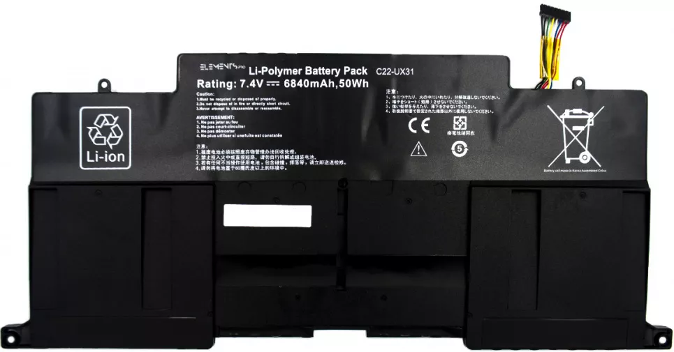 Акумулятор для ноутбука Asus UX31 / 7.4V 6840mAh / UX31-2S2P-6840 Elements PRO Black - фото 1
