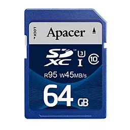Карта пам'яті Apacer SDXC 64GB Class 10 UHS-I U3 (AP64GSDXC10U3-R)