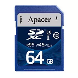 Карта пам'яті Apacer SDXC 64GB Class 10 UHS-I U3 (AP64GSDXC10U3-R) - фото Карта пам'яті Apacer SDXC 64GB Class 10 UHS-I U3 (AP64GSDXC10U3-R)