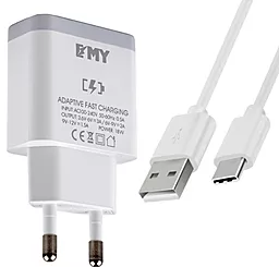 Сетевое зарядное устройство EMY MY-A301Q 18w QC3.0 home charger + USB-C cable white (MY-A301Q-C) - фото Сетевое зарядное устройство EMY MY-A301Q 18w QC3.0 home charger + USB-C cable white (MY-A301Q-C)