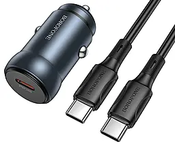 Автомобільний зарядний пристрій Borofone BZ32 30w PD USB-C port car charger + USB-C to USB-C cable gray - фото Автомобільний зарядний пристрій Borofone BZ32 30w PD USB-C port car charger + USB-C to USB-C cable gray