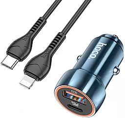 Автомобильное зарядное устройство Hoco Z46A 20w PD USB-C/USB-A ports car charger + USB-C to Lightning cable sapphire blue - фото Автомобильное зарядное устройство Hoco Z46A 20w PD USB-C/USB-A ports car charger + USB-C to Lightning cable sapphire blue
