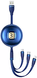 Універсальний кабель Usams U69 Retractable 3-in-1 USB-A to Type-C/Lightning/micro USB 10w 1м сable Blue - фото Універсальний кабель Usams U69 Retractable 3-in-1 USB-A to Type-C/Lightning/micro USB 10w 1м сable Blue