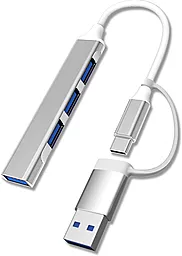 USB Type-C + USB-A хаб Dynamode 4-in-1 silver (DM-UH-311AC) - фото USB Type-C + USB-A хаб Dynamode 4-in-1 silver (DM-UH-311AC)