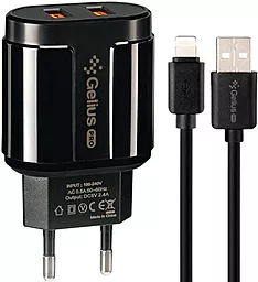 Сетевое зарядное устройство Gelius GP-HC06 Pro Avangard 2.4a 2xUSB-A port charger + Lightning cable black - фото Сетевое зарядное устройство Gelius GP-HC06 Pro Avangard 2.4a 2xUSB-A port charger + Lightning cable black