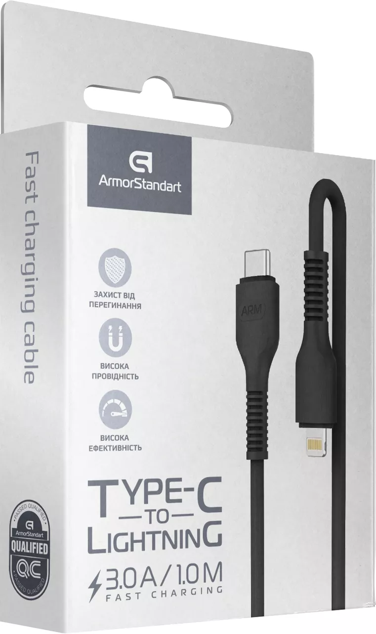 Кабель ArmorStandart USB Type-C - Lightning 18w 3a 1м PD сable Black (ARM65287) - фото 2