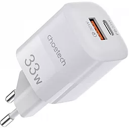 Сетевое зарядное устройство Choetech 33w PPS/GaN PD USB-C/USB-A ports car charger white (PD5006-EU-WH)