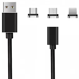 Магнітний кабель для зарядки XoKo Magneto Lea 3-in-1 USB-A to Type-C/Lightning/micro USB 12w 2.4a 1м сable black - фото Магнітний кабель для зарядки XoKo Magneto Lea 3-in-1 USB-A to Type-C/Lightning/micro USB 12w 2.4a 1м сable black
