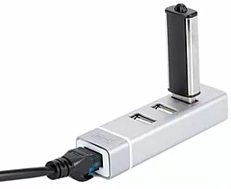 Концентратор USB з вбудованним мережевим роз'ємом Digitus USB Type-C, 3xUSB+Fast Ethernet Silver (DA-70253) - мініатюра 4