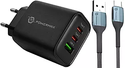 Сетевое зарядное устройство Powermax Eclipse 65w GaN PD 2xUSB-C/USB-A ports charger + USB-C 66w cable black - фото Сетевое зарядное устройство Powermax Eclipse 65w GaN PD 2xUSB-C/USB-A ports charger + USB-C 66w cable black