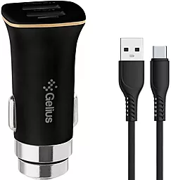Автомобильное зарядное устройство Gelius GP-CC01 Pro Apollo 15.5w 2xUSB-A ports charger + USB-C cable black - фото Автомобильное зарядное устройство Gelius GP-CC01 Pro Apollo 15.5w 2xUSB-A ports charger + USB-C cable black