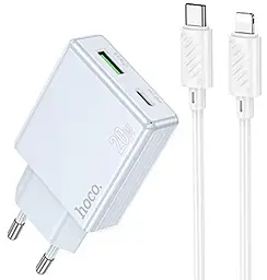Мережевий зарядний пристрій Hoco C142A Direct 20w PD USB-C/USB-A ports charger + USB-C to Lightning cable blue - фото Мережевий зарядний пристрій Hoco C142A Direct 20w PD USB-C/USB-A ports charger + USB-C to Lightning cable blue