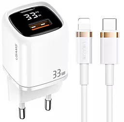 Сетевое зарядное устройство Usams T46 UD Series 33w PD USB-C/USB-A ports charger + USB-C to Lightning cable white (US-CC152) - фото Сетевое зарядное устройство Usams T46 UD Series 33w PD USB-C/USB-A ports charger + USB-C to Lightning cable white (US-CC152)