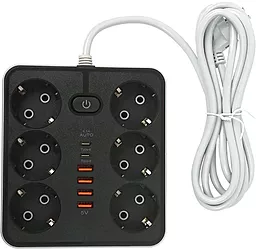 Мережевий фільтр (подовжувач) XoKo XK-SP-6-4-2-BK 6 розеток 10A 2M 4xUSB-A-2xUSB-C з вимикачем чорний - фото Мережевий фільтр (подовжувач) XoKo XK-SP-6-4-2-BK 6 розеток 10A 2M 4xUSB-A-2xUSB-C з вимикачем чорний