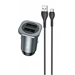 Автомобильное зарядное устройство Hoco NZ4 2.4a 2xUSB-A ports car charger + micro USB cable metal grey