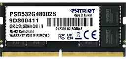 Оперативна пам'ять для ноутбука Patriot 32 GB SO-DIMM DDR5 4800 MHz (PSD532G48002S)