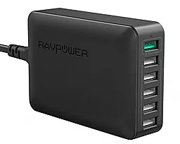 Мережевий зарядний пристрій з швидкою зарядкою RavPower Qualcomm Quick Charge 3.0 60W 12A 6-Port USB Charging Station with iSmart Technology Black (RP-PC029 / RP-PC029BK)