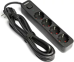 Мережевий фільтр (подовжувач) Videx ONCORD 4000w 16a 3м 4 розетки з вимикачем чорний (VF-PD43G-B)