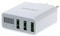 Мережевий зарядний пристрій Usams 3 USB Ports Home charger with Display 3A White (US-CC035)