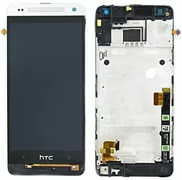 Дисплей HTC One mini (601n) с тачскрином и рамкой, Silver