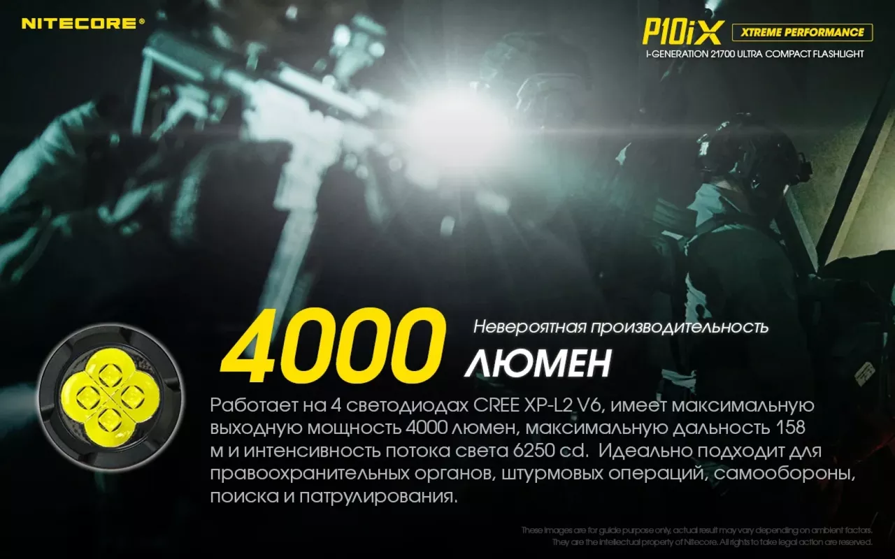 Фонарик аккумуляторный Nitecore P10iX (6-1134_iX) (1x21700, 2xCR123, 2xRCR123) - фото 11