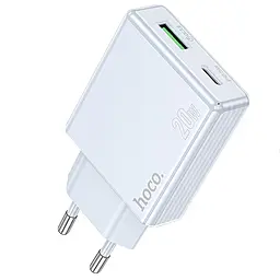 Сетевое зарядное устройство Hoco C142A Direct 20w PD USB-C/USB-A ports charger blue - фото Сетевое зарядное устройство Hoco C142A Direct 20w PD USB-C/USB-A ports charger blue
