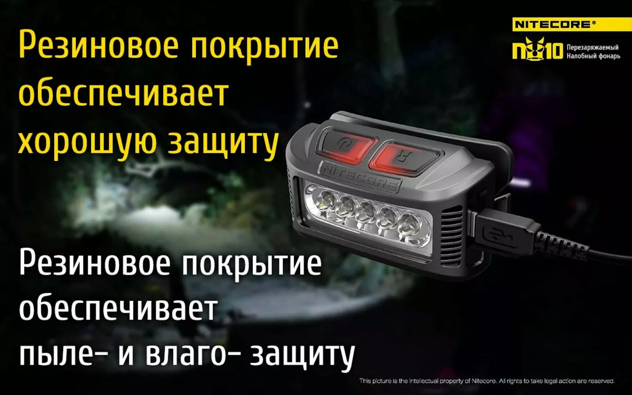 Налобний ліхтарик Nitecore NU10 (акумуляторний) Жовтий - фото 13