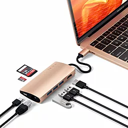 Мультипортовый USB Type-C хаб Satechi 4К USB-C -> HDMI/USB 3.0/Type-C/Ethernet/Card Reader Gold (ST-TCMA2G) - миниатюра 4
